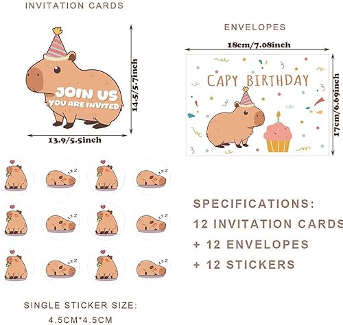 CYGMRFH Capybara Invitations d'anniversaire Capybara - Cartes d'invitation pour anniversaire d'enfant - Avec enveloppes et autocollants - Motif animal spa - Design 12 - Nail Gallerys