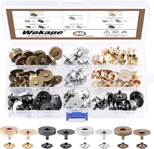 Wokape Lot de 65 fermoirs magnétiques ronds de 4 couleurs, 14 mm et 18 mm, assortiment de fermoirs à boutons, sac à main avec rondelle, parfaits pour les loisirs créatifs en nickel - Nail Gallerys