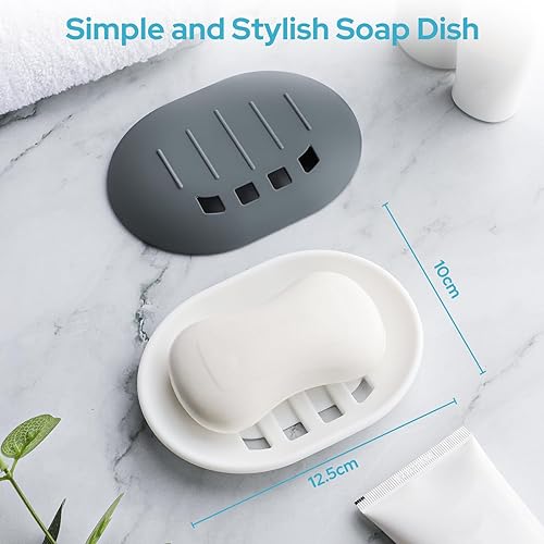 Oamwrae Lot de 2 Porte Savon en Silicone avec Drainage, Boite Savon Antidérapant et Portable, Porte Savon Salle de Bain, Douche, Cuisine (Gris et Blanc) - Nail Gallerys
