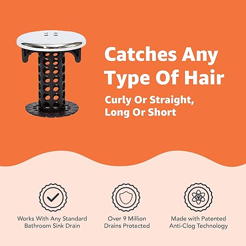 SinkShroom Chrome Edition Révolutionnaire Protecteur de vidange d'évier de Salle de Bain Filtre à Cheveux Caisse Claire Noir - Nail Gallerys