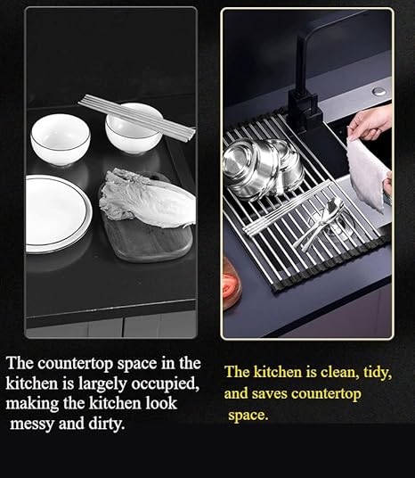 GDJIAYIYI Égouttoir à vaisselle enroulable pour évier de cuisine, idéal pour le séchage et le rangement de la vaisselle (45 x 50 cm, 25 tubes, noir) - Nail Gallerys
