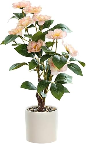 Camélia artificiel de 42 cm en pot pour décoration d'intérieur - Une belle pièce décorative sans soucis (rose rouge) - Nail Gallerys