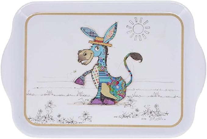 Mini Plateau avec des Animaux - Motif Ane Bleu Assis tranquillement au Soleil- mélamine de qualité - Taille Mini 14 * 21 CM - Nail Gallerys