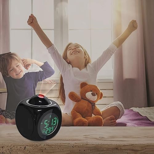 Kaishuai Reveil Réveil numérique Reveil projecteur,Fonction Snooze,Port de Charge USB,Noir Réveil à Projection Numérique - Nail Gallerys
