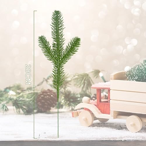 BUENTYA 30 PCS Guirlande d'Aiguilles de Pin en Plastique Branche de Sapin Artificielle Verte pour Décoration, Sapin de Noël, Cadre de Porte, Cadeau(28cm) - Nail Gallerys