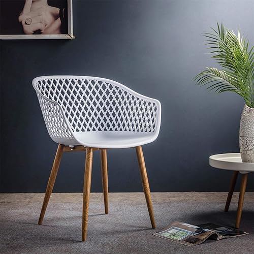 IDIMEX Lot de 4 chaises Madeira Style scandinave pour Salle à Manger ou Cuisine au Design Retro avec accoudoirs, Coque en Plastique Blanc et 4 Pieds en métal décor Bois - Nail Gallerys