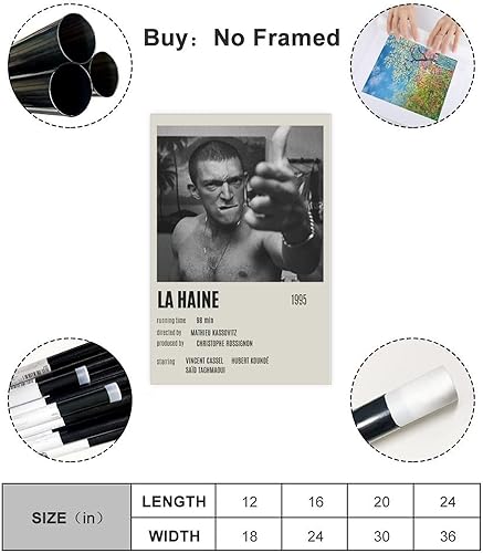 Affiche classique de film La Haine, art mural sur toile, décoration pour salon, chambre à coucher, sans cadre : 40 x 60 cm - Nail Gallerys