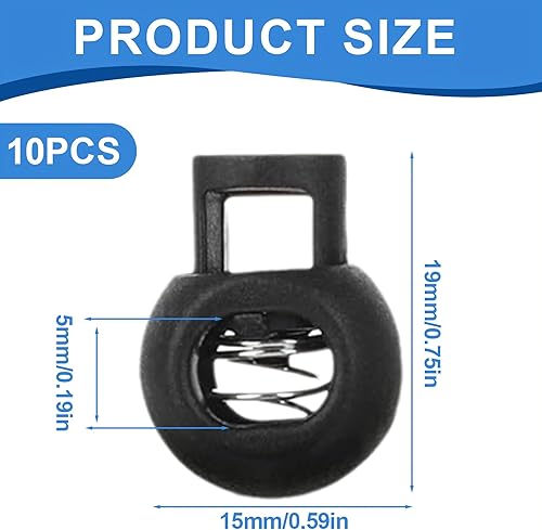 SGERUFZ 10 pièces Arrêt de Cordon à 1 Trou, Clip de Cordon en Plastique, Stoppeur de Ficelle, Clip de Bande, Arrêt de Cordon en Caoutchouc (jusqu'à Ø 5 mm) (Noir) - Nail Gallerys