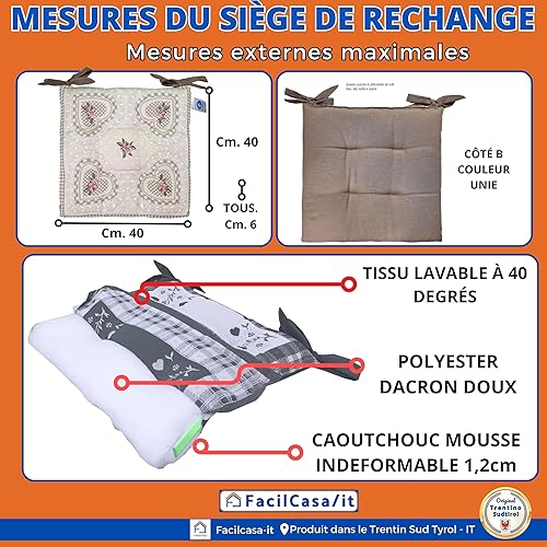 FacilCasa Coussins de Chaise, Carrés, Coton Jacquard, Double Face, Style Shabby Chic, Idéal pour la décoration de la Cuisine et du Salon, avec Lacets (40x40x6 cm) Nr. 2 Coussins Roselline - Nail Gallerys