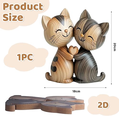 LunarCharm Sculpture en Bois d'un Couple de Chats – Décoration de Bureau en 2D Plate avec câlin, décoration pour Maison et Bureau, Cadeau Unique pour Amoureux des Chats - Nail Gallerys