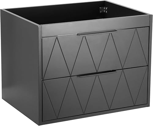 UEV Meuble sous Lavabo Suspendu 60cm, avec 2 Grands Tiroirs, Meuble Salle de Bain, Motif Ligne, Style Scandinave, Noir (Lavabo Non Inclus) - Nail Gallerys