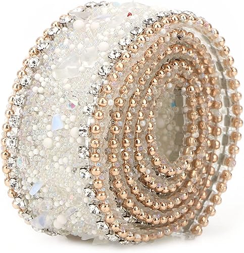 Agatige 2.5 cm Diamant Ruban, Strass Garniture Diamant Wrap Rouleau Ruban Décor Cristal Strass Chaîne Garniture pour DIY Couture Artisanat(Chaîne de Perles d'or en Pierre Rouge) - Nail Gallerys