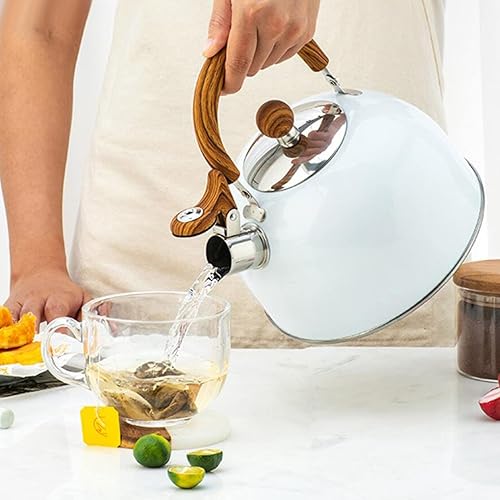 Bouilloire Sifflante 2.5L Bouilloire A Sifflet En Acier Inox, Bouilloire Induction Vintage, Bouilloire À Thé Sifflante Avec Grain De Bois Poignée Pour Thé, Café - Induction Gaz Électrique Applicable - Nail Gallerys