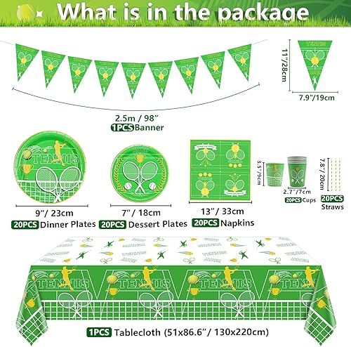 Décorations pour une fête de tennis, comprenant drapeau de tennis, nappe de tennis, assiettes en papier, gobelets, serviettes pour les fournitures de fête d'anniversaire pour enfants, pour 20 invités - Nail Gallerys