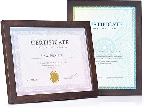 Emfogoo Cadre photo certifié 8,5 x 11, 2 pièces A4 Diplôme Cadre photo en bois avec verre haute définition, support, pour documents, diplôme, photos, expositions de table ou murale (noyer Vintage) - Nail Gallerys