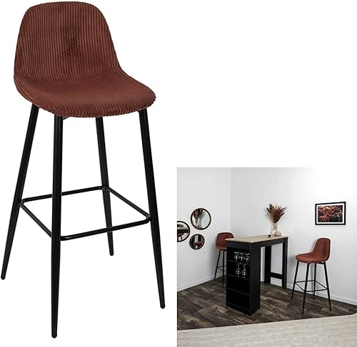 HOME DECO FACTORY, HD0284, Lot de 2 Chaises de Bar Cotele Scott Terra M2, Softness, Mobilier, Assise, Tabouret et Chaise de Bar, 46,5x100,5x49,5 cm, Hauteur Assise 70,5 cm, Terracotta Noir - Nail Gallerys