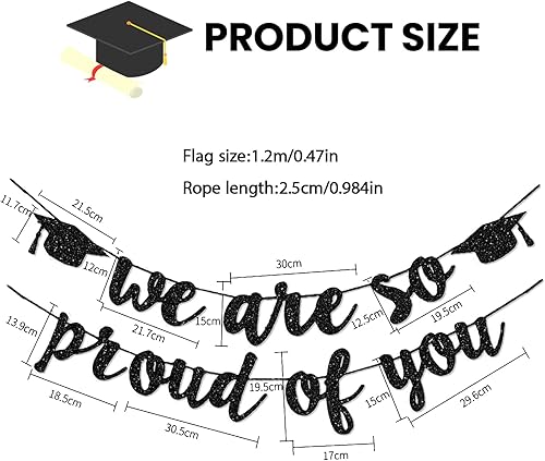 LUMOOM Guirlande de félicitations, décoration de remise de diplôme, paillettes avec motif chapeau de diplômé, décoration de bachelor, examen, remise de diplôme, décoration de fête (noir) - Nail Gallerys