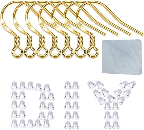 Lot de 120 crochets de boucles d'oreilles hypoallergéniques en or 18 carats sans nickel pour la fabrication de bijoux, pièces avec 120 fermoirs en caoutchouc pour boucles d'oreilles - Nail Gallerys
