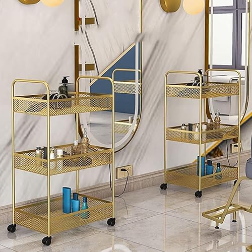 JvFbjLF Chariot de Salon Chariot Roulant de Salon à 3 Niveaux Support en métal Chariot de Chariot cuit Chariot de Salon de Garde en Maille avec Chariot de Chariot de Salon de Roue(Gold) - Nail Gallerys
