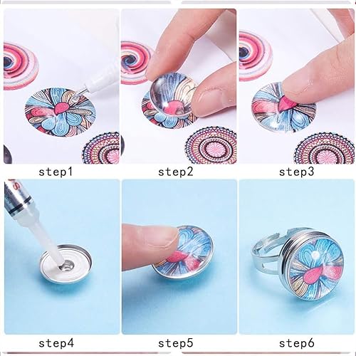 SUNNYCLUE 1 Boîte 62pcs Bouton Cabochon Bague 19mm (0.75 Pouces) Composants de la Bague Réglable avec Cabochons en Verre et Boutons-Pression en Laiton Base Lunette Paramètres du Plateau de Bijoux - Nail Gallerys