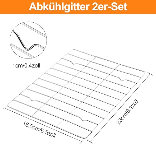 Lot de 2 grilles de refroidissement, en acier inoxydable, rectangulaires, 23 x 16,5 x 1 cm, pour cuire, refroidir, rôtir, griller, passe au lave-vaisselle - Nail Gallerys