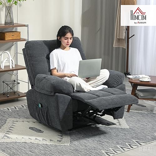 HOMCOM Fauteuil de Massage Fauteuil Relax électrique avec Vibration Chauffage, inclination Manuelle, Chaise de Relaxation Chaise TV avec Repose-Pied, Poche latérale, télécommande, Gris - Nail Gallerys