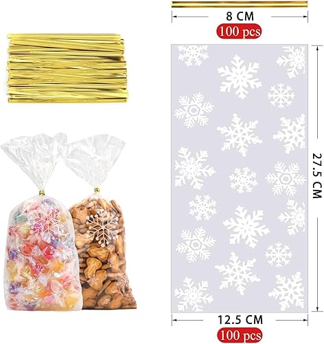 Paquet De 100 Sachets À Biscuits De Noël, Flocon De Neige En Cellophane Transparent Avec 100 Attaches Torsadées, Pour Bonbons, Chocolats - Nail Gallerys