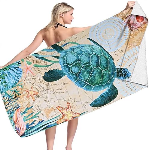 Beafaeur Grande Serviette de Plage 200 x 100 cm, Serviette Microfibre XXL, Serviette de Voyage Motif Tortue SéChage Rapide Couverture de Plage pour Femmes Plage, Sport, Voyages,Sauna,Piscine - Nail Gallerys