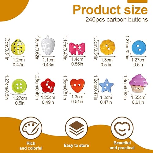 FDCGAS Bouton Couture - 240pcs Boutons en Résine de Couleurs Mélangées pour l'artisanat,Petits Boutons pour Cardigans Arts de Noël Enfants DIY Scrapbooking à la Main(10 Formes - Nail Gallerys