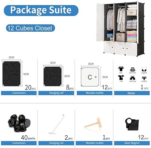 BRIAN & DANY Armoire Portable, Penderie avec Portes, Storage Modulable Meuble Étagères de Rangement, 12-Cube - Nail Gallerys