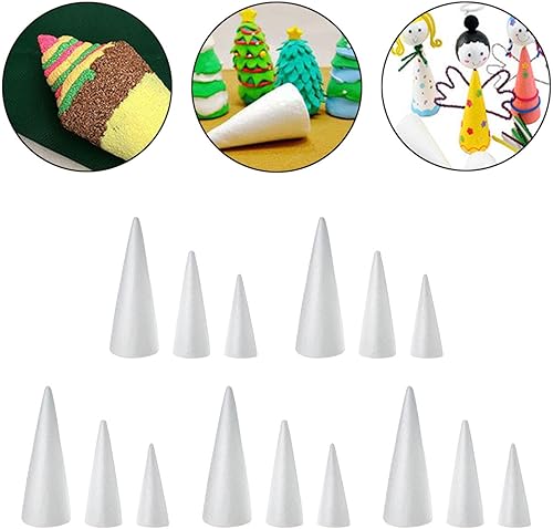 rockible 15pcs Cônes en Mousse Cônes en Polystyrène 14cm 23cm 25cm de Hauteur Décorations Faites à La Main Cônes d'arbre en Mousse pour Les Célébrations Peintu - Nail Gallerys