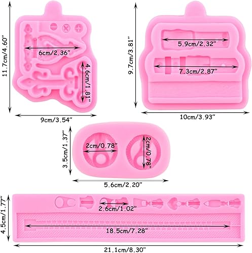 RFGHAC Vis De Charnière De Ceinture Moules En Silicone Vêtements Fermeture À Glissière Chaîne Fondant Moule Pour La Décoration De Gâteaux Bonbons Chocolat Pâte De Gomme Argile Polymère Ensemble De 4 - Nail Gallerys