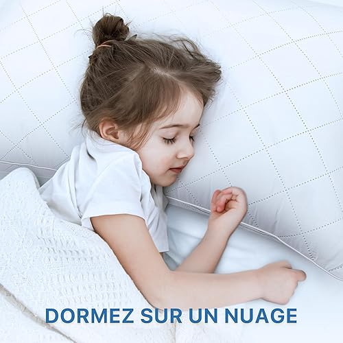 TESQ Oreiller 65x65 cm Lot de 2, Qualité Hôtelière de Luxe Oreiller Lot de 2 Oreillers Confort Moelleux, Respirant et Hypoallergénique Certifié Oeko-TEX, Adapté à Toutes Les Positions de Sommeil - Nail Gallerys