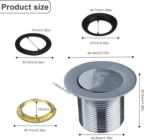 LWLWA Bouchon Lavabo Salle de Bain Pop Up, Filetage Intérieur Bonde Lave Main 46 mm, Alliage Zinc Épaissi Joint Bonde Lavabo, Résistant Odeurs Aux Insectes, pour Éviers, Baignoires - Nail Gallerys