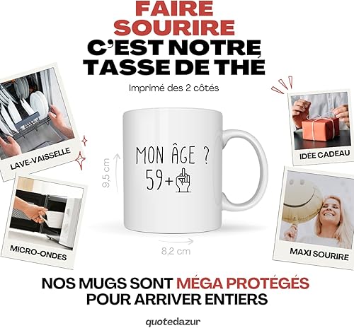 quotedazur - Mug 60 ans - Mon âge ? Doigt Honneur - Tasse Cadeau Anniversaire 60 ans - Blanc/Céramique - Nail Gallerys