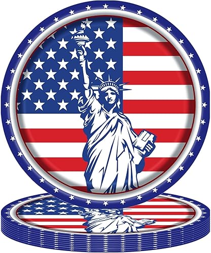 Lot de 50 grandes assiettes en carton ovales du 4 juillet - 25,4 x 30,5 cm - Grises et résistantes - Motif drapeau patriotique - Assiettes à dessert pour le jour commémoratif de l'indépendance - Gris - Nail Gallerys