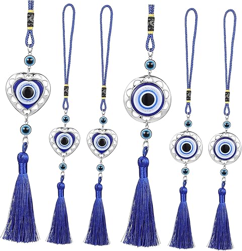 PartyKindom 6pièces Décorations Suspendues Mauvais Oeil pour Voiture Charms Ronds Et Forme De Coeur avec Franges pour Rétroviseur - Nail Gallerys