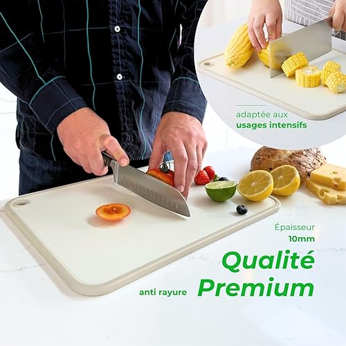 CLOVE Planche a Decouper Plastique 40x30 cm, Grande Planche à Découper Epaisse 10mm, Planche à Decouper Blanche XL Plan de Travail Sans-BPA Passe au Lave-Vaisselle Antidérapant avec Rainure de Jus - Nail Gallerys