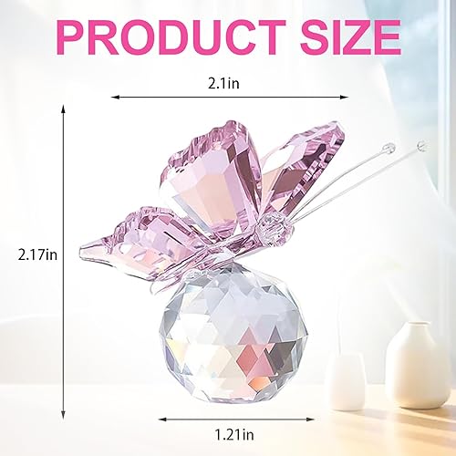 GmwyCzV Boule de Cristal Papillon,4.5 cm Boule de Cristal 3D Gravée en Forme de Papillon,Figurine Décorative en Crystal avec Base de Verre, Statue d'animal pour Décoration de Maison (Rose) - Nail Gallerys