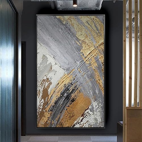 KmoNO Grand art mural abstrait toile peinture à l'huile feuille d'or texture épaisse ligne peintures décor salon maison garniture photos 40x80 cm (16x32 pouces) sans cadre - Nail Gallerys