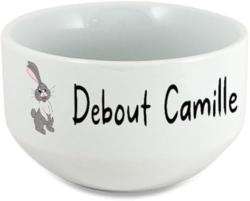 DECOHO - Bol petit-déjeuner personnalisé enfant – Motif animaux + prénom au choix – Cadeau original pour fille ou garçon - Blanc - Nail Gallerys