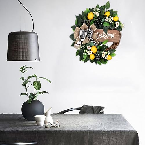 MCDSAJ Couronne de citrons artificiels avec citrons artificiels pour porte d'entrée, mur, fenêtre, décoration d'intérieur, couronne printemps/été - Nail Gallerys