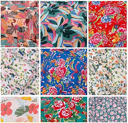 BrightGlow Tissu imprimé floral vendu au mètre Tissu en coton artificiel à coudre Tissu décoratif avec imprimé floral Tissu d'ameublement pour bricolage, couture, bricolage, fait à la main, #14, vert - Nail Gallerys