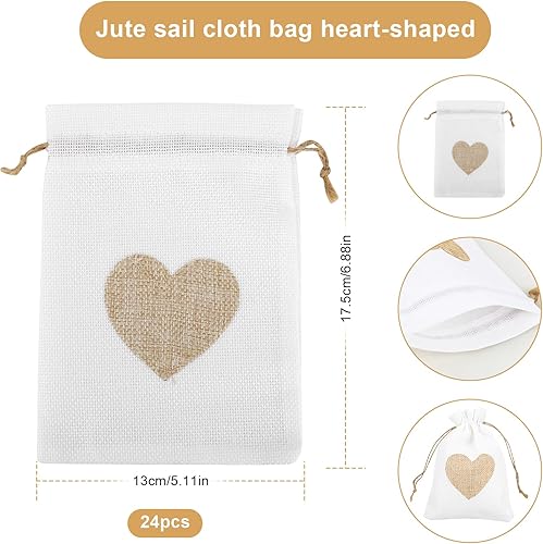 XTDMJ Lot de 24 sachets en toile de jute avec cœur, 13 x 18 cm, petits sacs en tissu avec cordon de serrage, réutilisables, sacs en toile de jute pour bijoux, collations, cadeaux d'invités, bricolage - Nail Gallerys