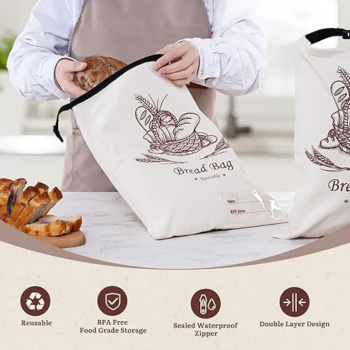 Puricon 2 Sacs à Pain Réutilisables en Cire d'Abeille avec Zippé pour Pain Fait Maison 31.5 * 42cm, Sachets Conservation de Pain au Levain de Grande Capacité avec Étiquette de Suivi de la Date - Nail Gallerys