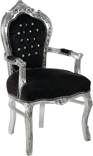Fauteuil Baroque - Style Louis XIV° - Chaise en Acajou Argent et Velours Noir - Nail Gallerys