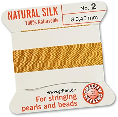 Griffin Fil de fil à perles 100 % soie naturelle Ambre 2 m avec une aiguille Taille 0.60 mm - Nail Gallerys