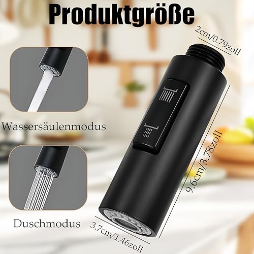 Douchette à main extractible 2 modes - Robinet de cuisine - Buse de rechange - Pommeau de douche en plastique - Robinet de douche - Douchette d'évier - Robinet de cuisine - Noir - Nail Gallerys