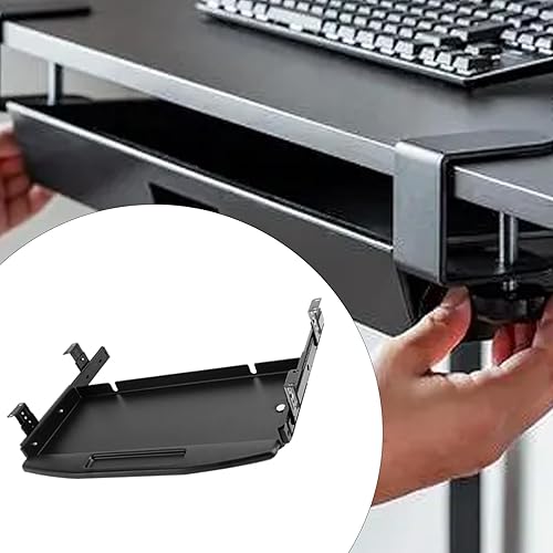 JISADER Plateau de clavier sous le bureau, tiroir de clavier coulissant, support de clavier ergonomique et facile à glisser pour la saisie, métal robuste, Noir - Nail Gallerys