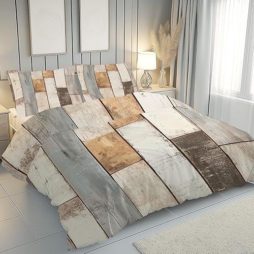 Sshjfeu Housse de Couette 220x240 Planche Rustique Rétro Ferme, Parure de Lit Wooden Nostalgique 2 Personnes en Microfibre avec Fermeture Éclair Réversible, 2 Taies d'oreiller 65x65 cm - Nail Gallerys